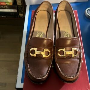Ferragamo medium brown loafers with gold bit